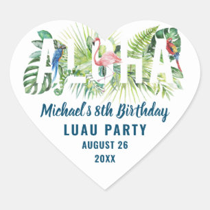 Aloha Tropical Flamingo Birthday Party Favour Heart Sticker