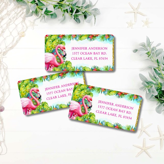 Aloha Tropical Flamingo Fun Return Address Label (Creator Uploaded)