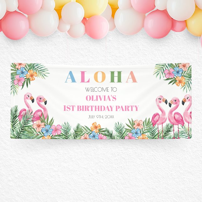 Aloha Tropical Flamingo Kids 1st Birthday Welcome Banner (Aloha Tropical Flamingo Kids 1st Birthday Welcome Banner)