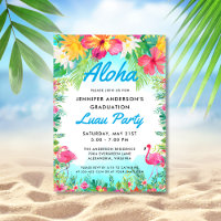 Aloha Tropical Flamingo Luau Party Graduation Blue