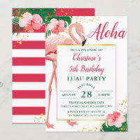 Aloha Tropical Flamingo Pink Floral Luau Birthday
