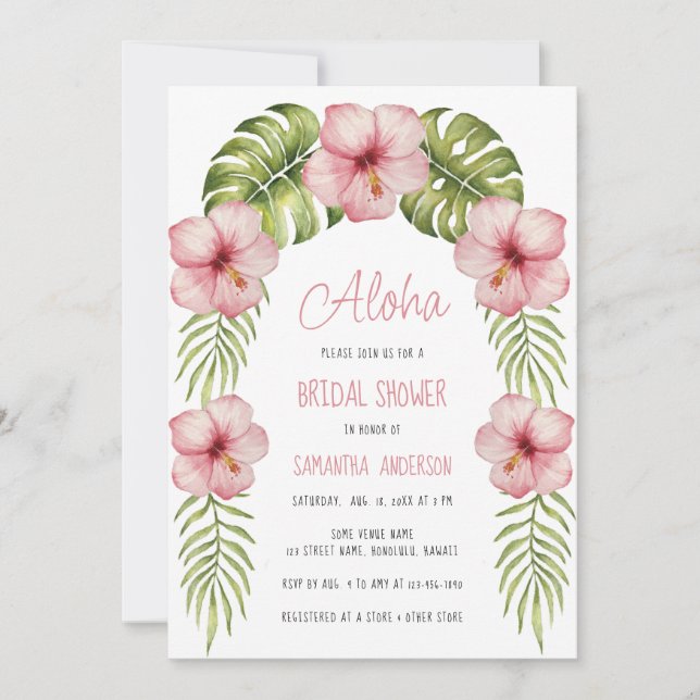 Aloha Tropical Floral Exotic Leaves Bridal Shower  Invitation (Front)
