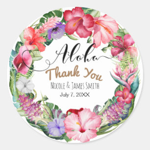 Aloha Tropical Floral Wreath Wedding Favour Classic Round Sticker