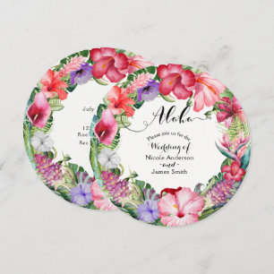 Aloha Tropical Floral Wreath Wedding Invitations