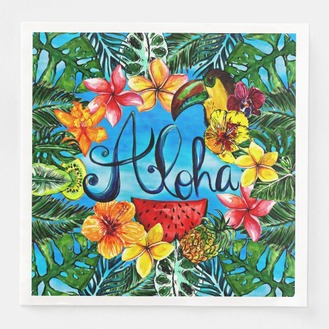 Aloha - Tropical Flower Food and Summer Design Napkin (Front)