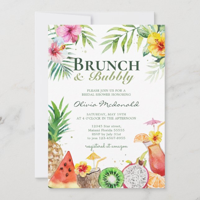 Aloha Tropical Fruits Brunch & Bubbly Invitation (Front)