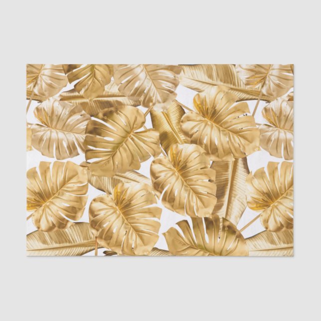 Aloha Tropical Gold Glitter Monstera Leaves Tissue Paper (Front)