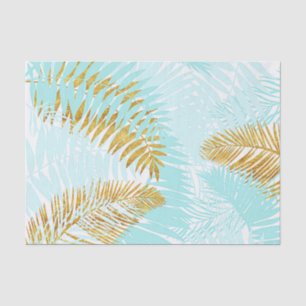 Aloha-Tropical Gold Metal Foil Aqua Palm Leaves Tissue Paper