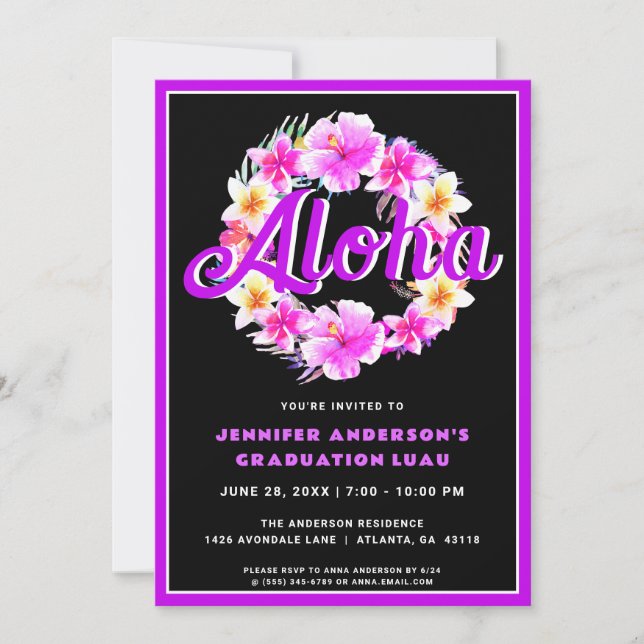 Aloha Tropical Graduation Luau Party Invitation (Front)