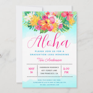 Aloha Tropical Graduation Luau Party Invitation