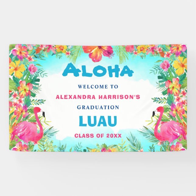 Aloha Tropical Graduation Luau Party Welcome Banne Banner (Horizontal)