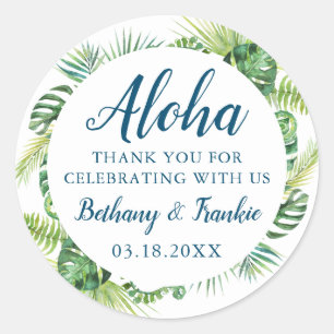 Aloha Tropical Greenery Beach Wedding Thank You Classic Round Sticker