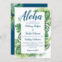 Aloha Tropical Greenery Blue Beach Wedding
