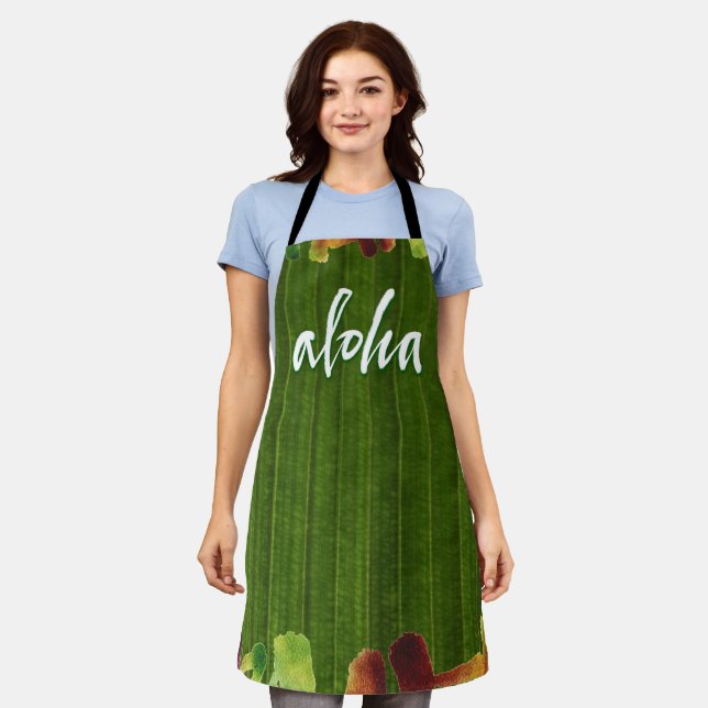 Aloha Tropical Hawai'i leaves green lettering      Apron (Worn)