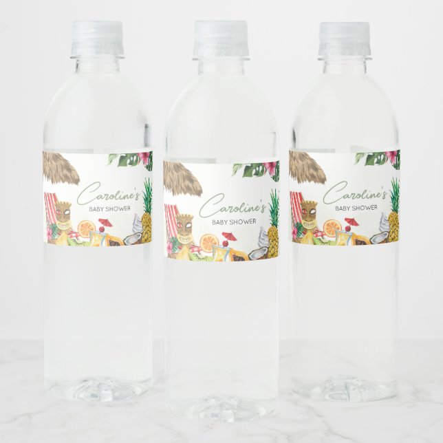 Aloha Tropical Hawaiian Baby Shower Water Bottle Label (Bottles)