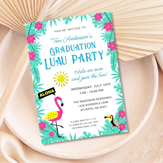 Aloha Tropical Hawaiian Graduation Luau Party Invitation (Creator Uploaded)