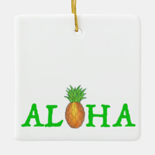 Aloha Tropical Hawaiian Island Pineapple Hawaii Ceramic Ornament
