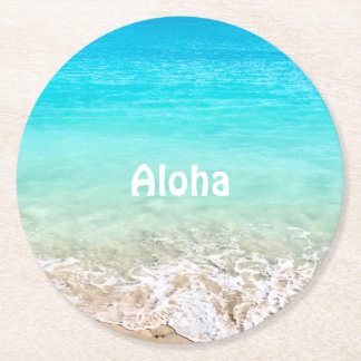 Aloha Tropical Hawaiian Ocean  Round Paper Coaster