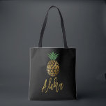 Aloha Tropical Hawaiian Pineapple Wedding Black Tote Bag<br><div class="desc">Aloha Tropical Hawaiian Pineapple Wedding Black and Faux Gold Foil Wedding Canvas Bag for a Hawaii Destination Wedding.</div>