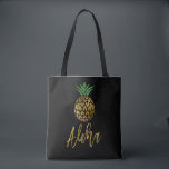 Aloha Tropical Hawaiian Pineapple Wedding Black Tote Bag<br><div class="desc">Aloha Tropical Hawaiian Pineapple Wedding Black and Faux Gold Foil Wedding Canvas Bag for a Hawaii Destination Wedding.</div>
