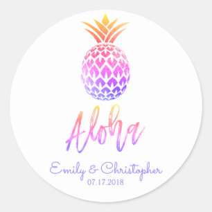 Aloha Tropical Hawaiian Pineapple Wedding Pastel Classic Round Sticker