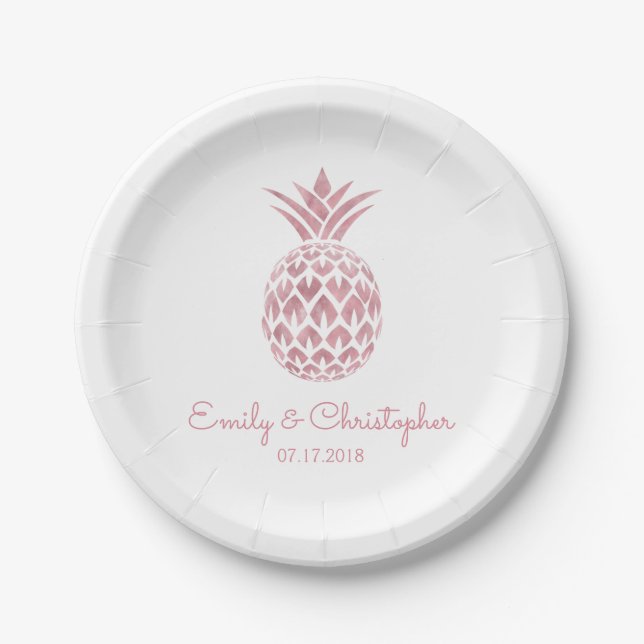 Aloha Tropical Hawaiian Pineapple Wedding White Paper Plate (Front)