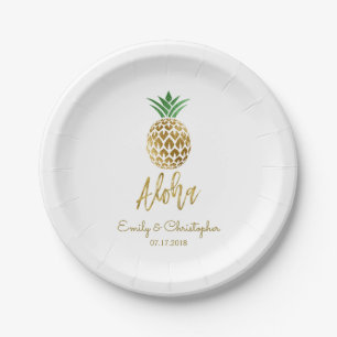 Aloha Tropical Hawaiian Pineapple Wedding White Paper Plate