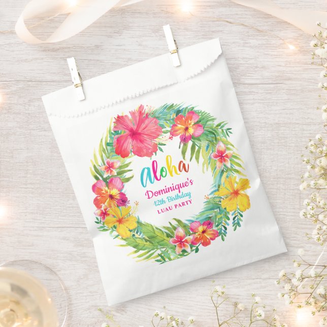 Aloha Tropical Hibiscus Luau Birthday Favour Bags (Clipped)