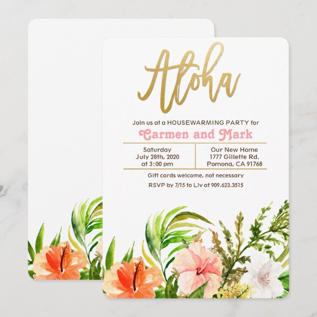 Aloha Tropical Housewarming Party Invitation (Front/Back)