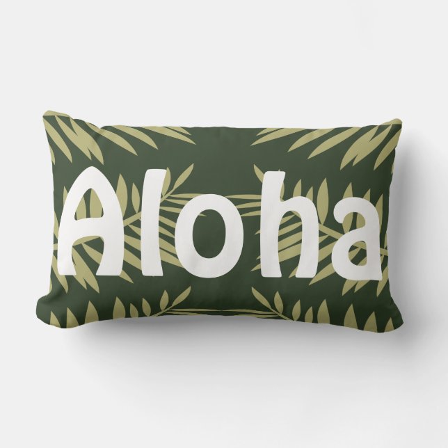 Aloha Tropical Island Green Ferns Lumbar Cushion (Front)