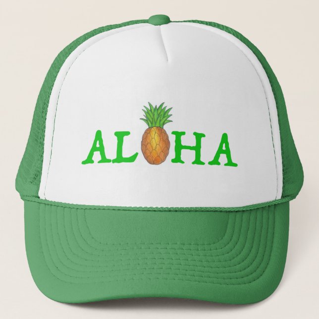 ALOHA Tropical Island Hawaiian Pineapple Fruit Trucker Hat (Front)