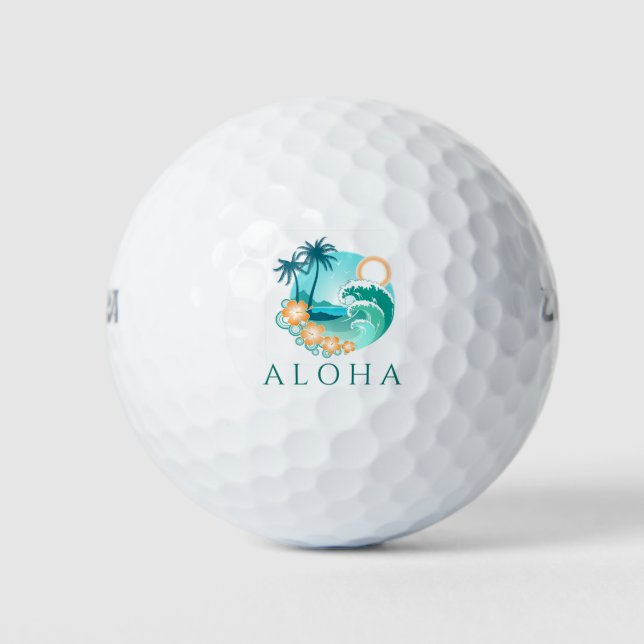 Aloha Tropical Island Scene Golf Balls (Front)