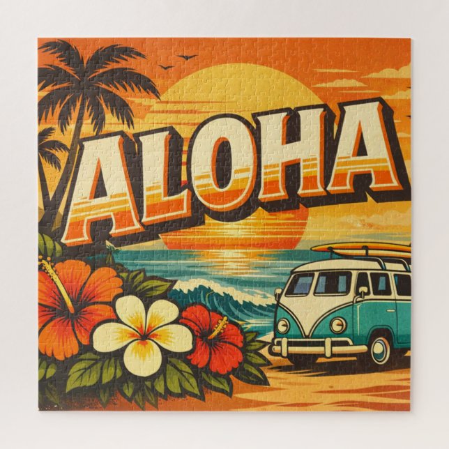 Aloha Tropical Island Sunset Artwork Jigsaw Puzzle (Vertical)