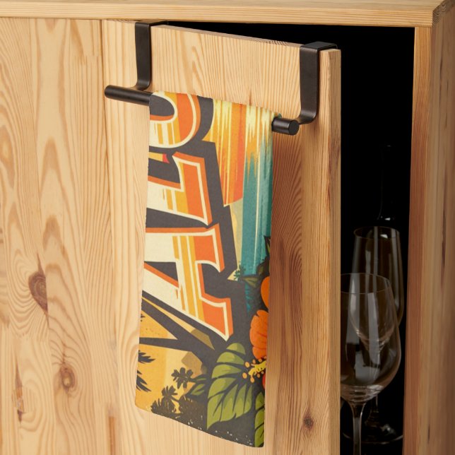 Aloha Tropical Island Sunset Artwork Tea Towel (Thirds Fold)