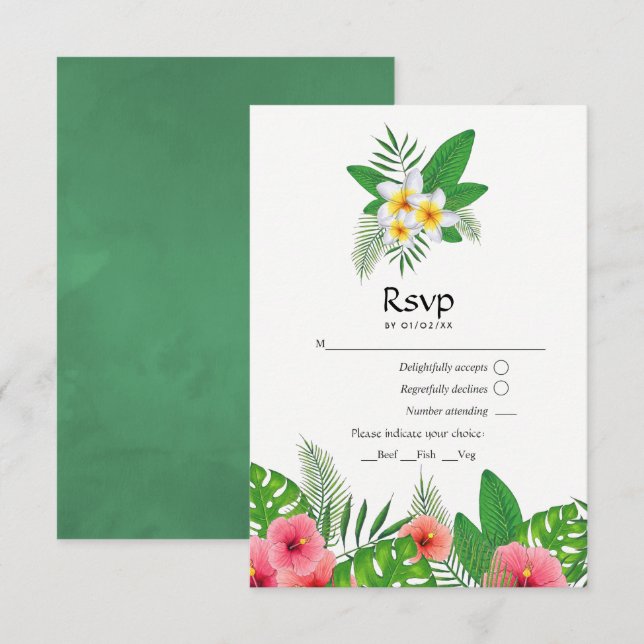 Aloha Tropical Leaves Beach Wedding RSVP (Front/Back)