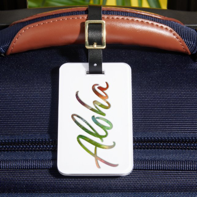 Aloha Tropical Leaves Lettering - Hawaii Lettering Luggage Tag (Front Insitu 2)