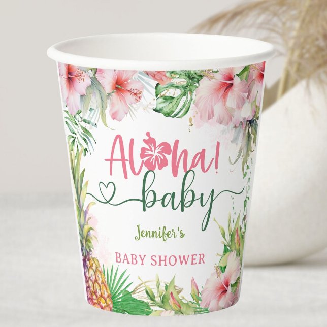 Aloha Tropical Luau Baby Shower Girl Pink Paper Cups (Creator Uploaded)