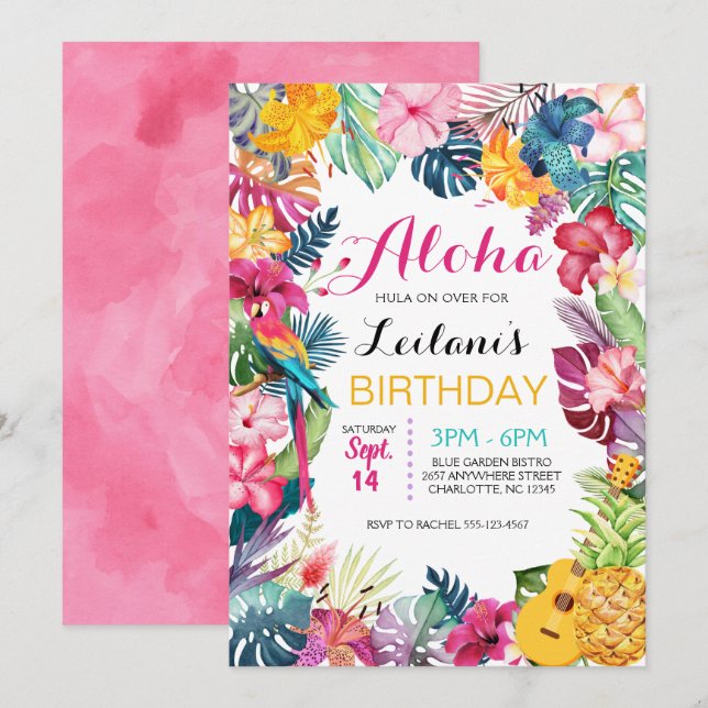 Aloha Tropical Luau Birthday Invitation (Front/Back)