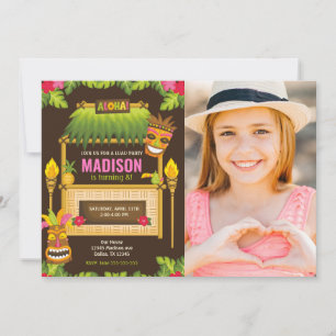 Aloha Tropical Luau Birthday Invitation Floral