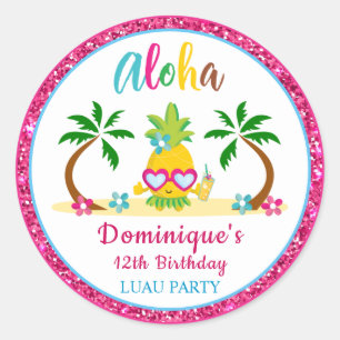 Aloha Tropical Luau Birthday Party  Classic Round Sticker