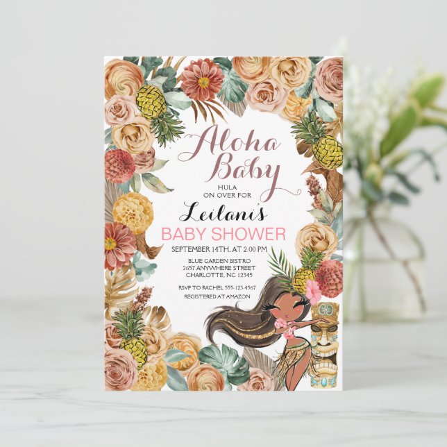 Aloha Tropical Luau Boho Baby Shower Invitation (Standing Front)
