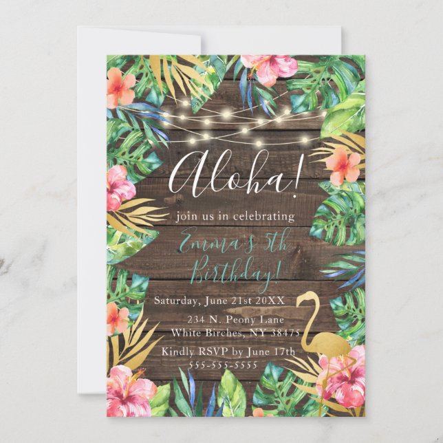 Aloha Tropical Luau Hawaiian Birthday Invitation (Front)
