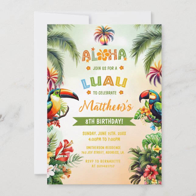 Aloha Tropical Luau Hawaiian Boy Birthday Party Invitation (Front)