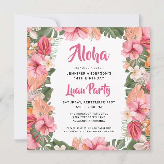 Aloha Tropical Luau Party Birthday Invitation (Front)