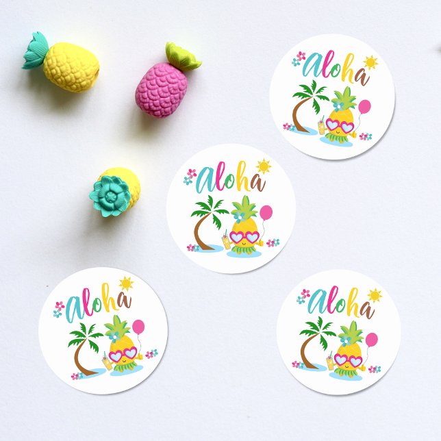 Aloha Tropical Luau Party Classic Round Sticker (Creator Uploaded)