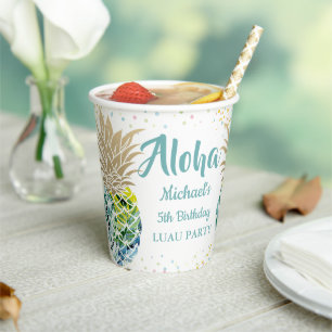 Aloha Tropical Luau Pineapple Beach Birthday Paper Cups