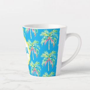 Aloha Tropical Palm Tree Blue Latte Mug