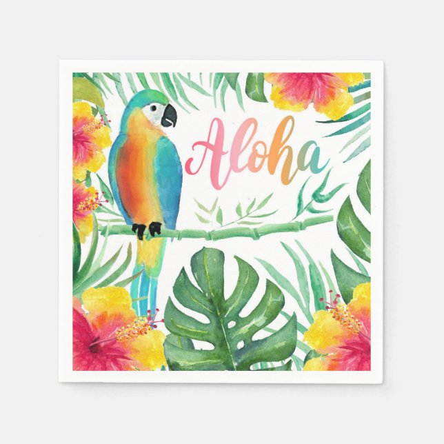 Aloha Tropical Parrot Hibiscus Palm Napkin (Front)
