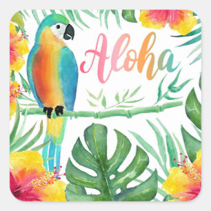 Aloha Tropical Parrot Hibiscus Palms  Square Sticker