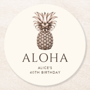 Aloha Tropical party with pineapple Round Paper Coaster